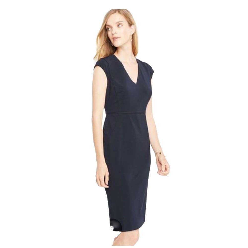 Ann Taylor Seasonless Stretch Dress Cap Sleeve Fresh Navy Size 2 XS NEW $129